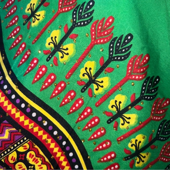Sante Classics Green Purple Gold Dashiki Silky Sparkly Tunic Boho Coverup Top - Picture 7 of 16